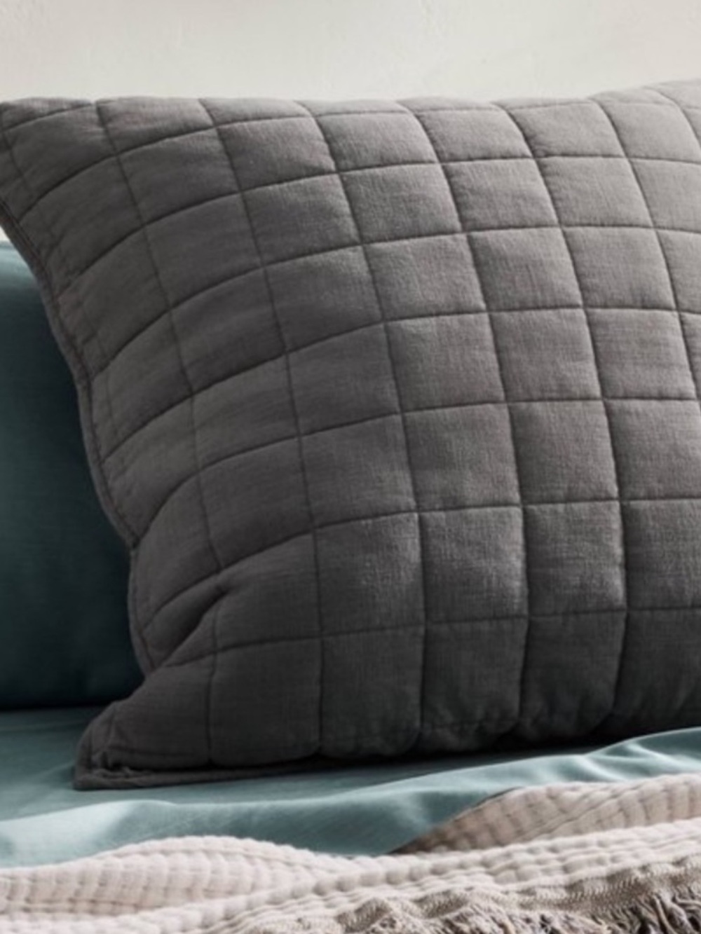 NEW Casaluna Heavyweight Linen Blend Dark Gray Quilted Sham